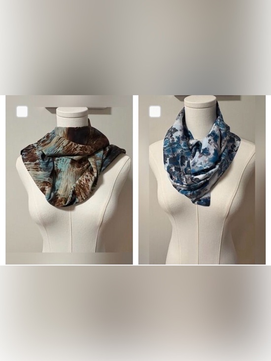 Accessories - Infinity 2 scarf bundle silky brown and blue splatter print and blue flora scarf